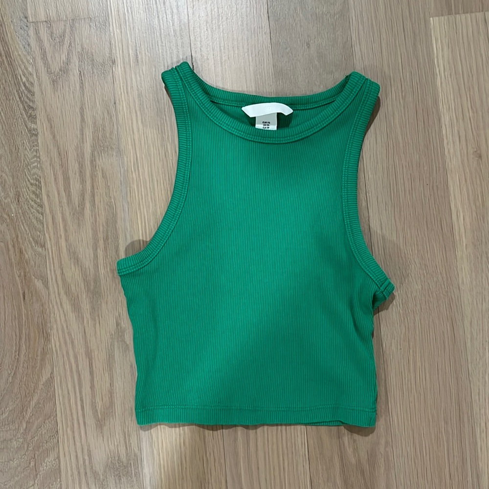 H&M- Green Ribbed Tank Top- Size XS - Very Lightly Used